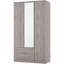 Crowndale Worcester 3 Door 2 Drawer Grey Oak Tall Mirror Wardrobe Ready Assembled - Wilko - thumbnail 4