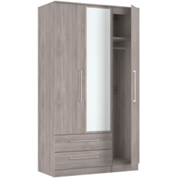 Crowndale Worcester 3 Door 2 Drawer Grey Oak Tall Mirror Wardrobe Ready Assembled - Wilko - thumbnail 6