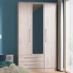 Crowndale Worcester 3 Door 2 Drawer Grey Oak Tall Mirror Wardrobe Ready Assembled - Wilko - thumbnail 1