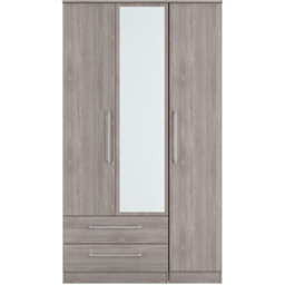Crowndale Worcester 3 Door 2 Drawer Grey Oak Tall Mirror Wardrobe Ready Assembled - Wilko - thumbnail 3