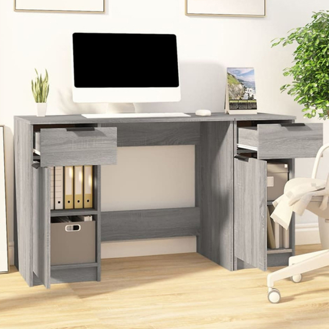vidaXL 2 Door 2 Drawer Computer Desk Grey Sonoma - Size: 75 x 133.5 x 50cm - Wilko - image 1