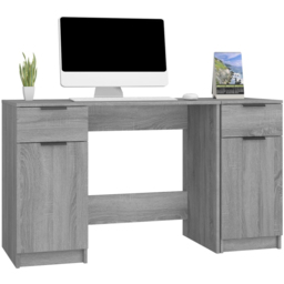 vidaXL 2 Door 2 Drawer Computer Desk Grey Sonoma - Size: 75 x 133.5 x 50cm - Wilko - thumbnail 4