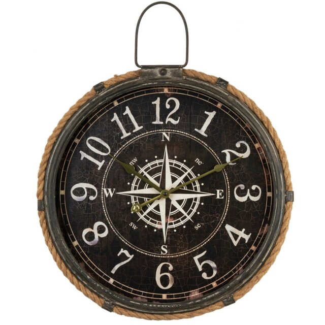 Brown Nautical Compass Round Wall Clock 58cm - Size: 47 x 58 x 7cm - Wilko - image 1