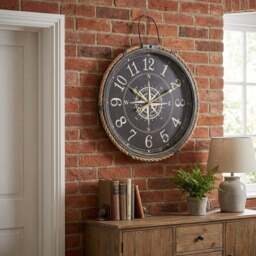 Brown Nautical Compass Round Wall Clock 58cm - Size: 47 x 58 x 7cm - Wilko - thumbnail 7