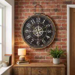 Brown Nautical Compass Round Wall Clock 58cm - Size: 47 x 58 x 7cm - Wilko - thumbnail 5