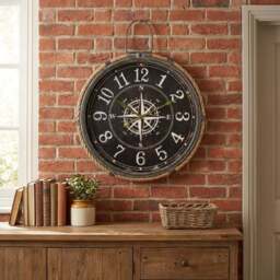 Brown Nautical Compass Round Wall Clock 58cm - Size: 47 x 58 x 7cm - Wilko - thumbnail 6