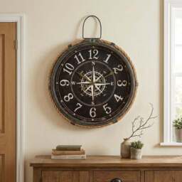 Brown Nautical Compass Round Wall Clock 58cm - Size: 47 x 58 x 7cm - Wilko - thumbnail 4