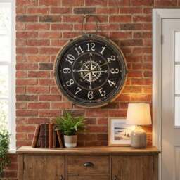 Brown Nautical Compass Round Wall Clock 58cm - Size: 47 x 58 x 7cm - Wilko - thumbnail 3