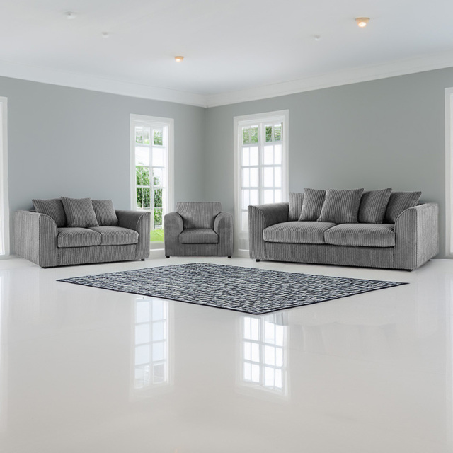 Luxor 6 Seater Grey Jumbo Cord Scatter Back Sofa Suite - Wilko - image 1