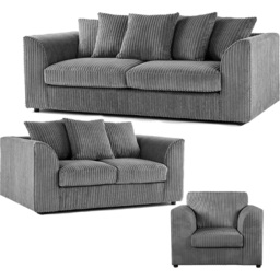 Luxor 6 Seater Grey Jumbo Cord Scatter Back Sofa Suite - Wilko - thumbnail 3