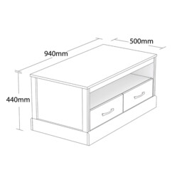 Camford 2 Drawer Single Shelf Coffee Table - Size: 44 x 50 x 94cm - Brown - Wilko - thumbnail 3