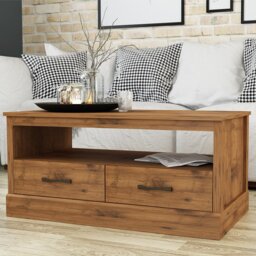 Camford 2 Drawer Single Shelf Coffee Table - Size: 44 x 50 x 94cm - Brown - Wilko - thumbnail 1