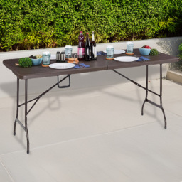 Gr8 Garden Wooden Effect Heavy Duty Folding Table - Size: 74 x 180 x 74cm - Brown - Wilko