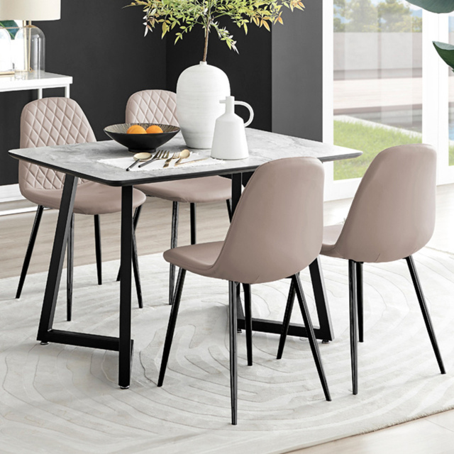 Furniturebox Copeland Valera Marble Effect 4 Seater Dining Set White Cappuccino and Black - Brown - Wilko - image 1