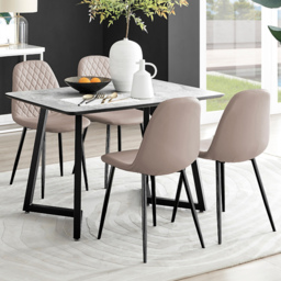 Furniturebox Copeland Valera Marble Effect 4 Seater Dining Set White Cappuccino and Black - Brown - Wilko - thumbnail 1