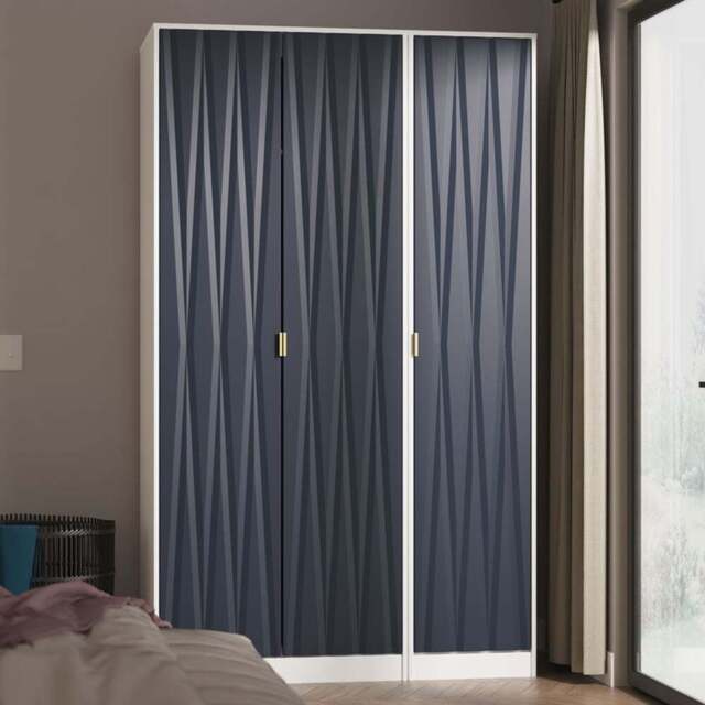 Crowndale Diamond 3 Door Indigo Matt and White Tall Wardrobe Ready Assembled - Indigo Matt & White - Wilko - image 1