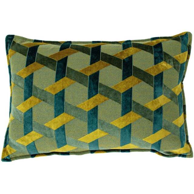 Paoletti Delano Teal and Gold Velvet Jacquard Cushion - Size: 60 x 40cm - Multi - Wilko - image 1
