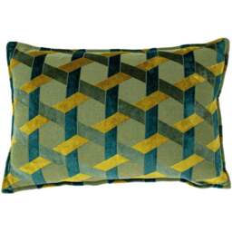 Paoletti Delano Teal and Gold Velvet Jacquard Cushion - Size: 60 x 40cm - Multi - Wilko