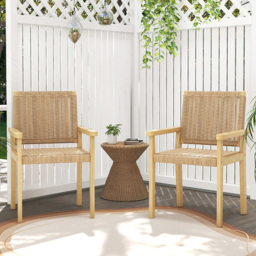 Costway Natural Paper Rope Woven Wood Chair Set of 2 - Size: 2 Seater - Cream - Wilko