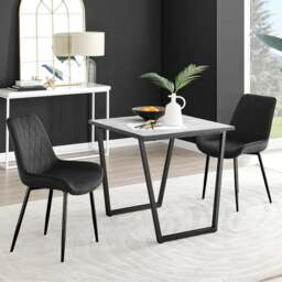 Furniturebox Copeland Cesano Marble Effect 2 Seater Dining Set White and Black - Wilko - thumbnail 1