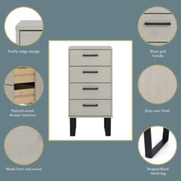 Core Products Texas 4 Drawer Grey Waxed Pine Narrow Chest of Drawers - Wilko - thumbnail 6