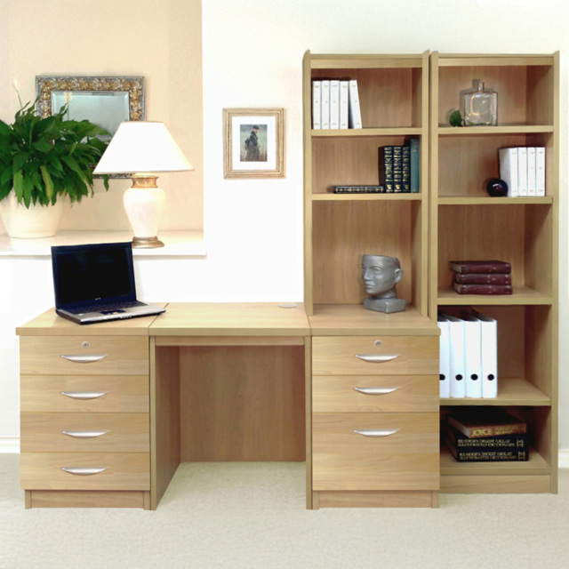 R White Cabinets SET-15-IN-CO Desk Drawer Unit and Hutch Narrow Bookcase Home Office Furniture Set - Size: 182 x 204 x 54cm - Brown - Wilko - image 1