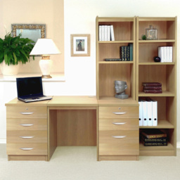 R White Cabinets SET-15-IN-CO Desk Drawer Unit and Hutch Narrow Bookcase Home Office Furniture Set - Size: 182 x 204 x 54cm - Brown - Wilko - thumbnail 1