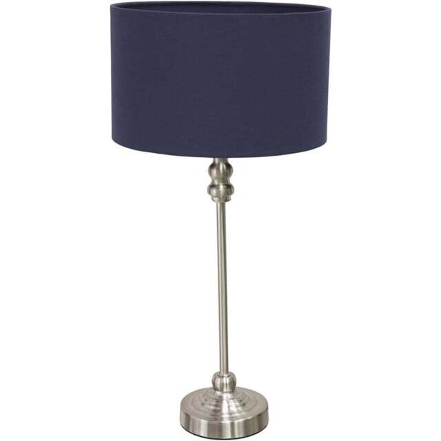 ValueLights Maggie Navy Blue and Brushed Chrome Drum Shade Candlestick LED Table Lamp - Size: 50 x 25 x 25cm - Silver - Wilko - image 1