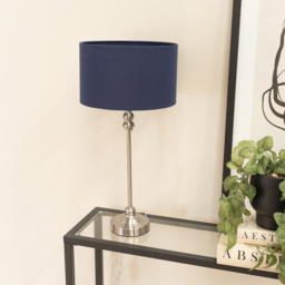ValueLights Maggie Navy Blue and Brushed Chrome Drum Shade Candlestick LED Table Lamp - Size: 50 x 25 x 25cm - Silver - Wilko - thumbnail 4