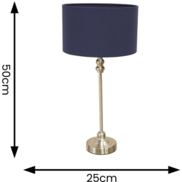 ValueLights Maggie Navy Blue and Brushed Chrome Drum Shade Candlestick LED Table Lamp - Size: 50 x 25 x 25cm - Silver - Wilko - thumbnail 5