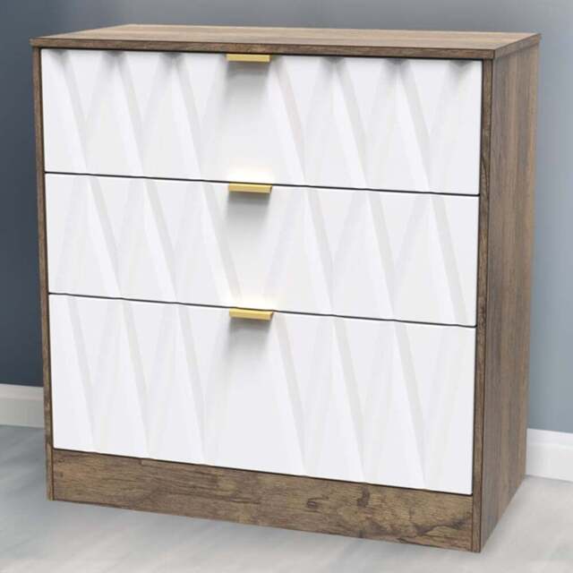 Crowndale Las Vegas 3 Drawer Matt White and Vintage Oak Chest of Drawers Ready Assembled - Wilko - image 1