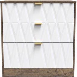 Crowndale Las Vegas 3 Drawer Matt White and Vintage Oak Chest of Drawers Ready Assembled - Wilko - thumbnail 4