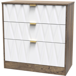 Crowndale Las Vegas 3 Drawer Matt White and Vintage Oak Chest of Drawers Ready Assembled - Wilko - thumbnail 3