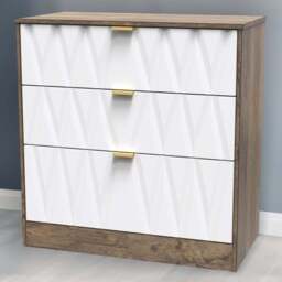 Crowndale Las Vegas 3 Drawer Matt White and Vintage Oak Chest of Drawers Ready Assembled - Wilko - thumbnail 1