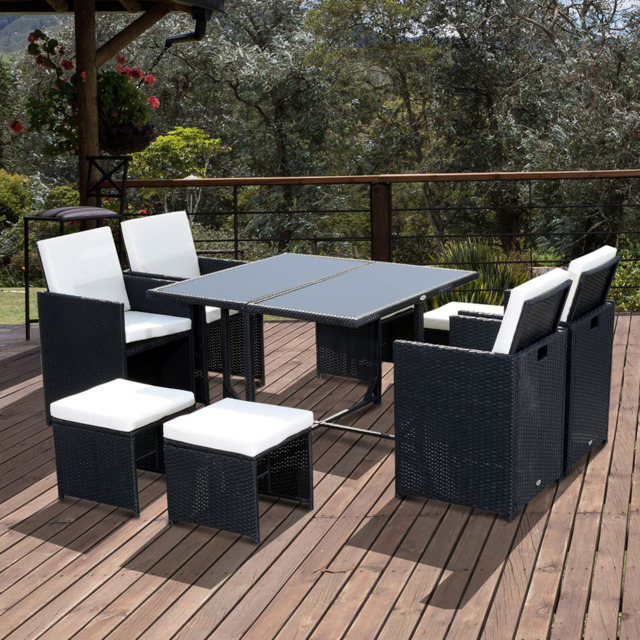 Outsunny 8 Seater Outdoor Dining Set Black with Stool - Wilko - image 1