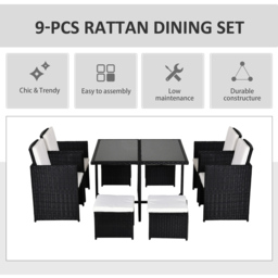Outsunny 8 Seater Outdoor Dining Set Black with Stool - Wilko - thumbnail 5