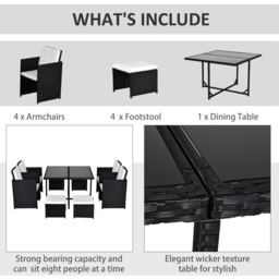 Outsunny 8 Seater Outdoor Dining Set Black with Stool - Wilko - thumbnail 6