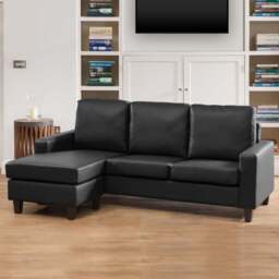 Modena 3 Seater Black Bonded Leather Reversible Corner Sofa - Artemis Home - Wilko - thumbnail 1