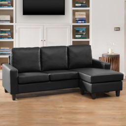 Modena 3 Seater Black Bonded Leather Reversible Corner Sofa - Artemis Home - Wilko - thumbnail 5