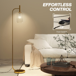 Portland Glass Lampshade Floor Lamp - Size: 153 x 25 x 29cm - Gold - Wilko - thumbnail 7