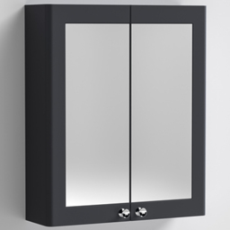 nuie Classique 2 Door Soft Black Wall Hung Mirror Cabinet - Size: 715 x 600 x 180mm - Wilko