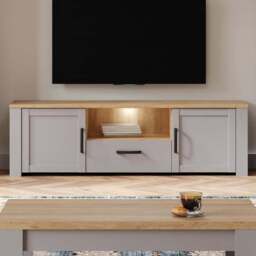 Florence Bohol 2 Door Single Drawer Grey Riviera Oak TV Unit - Size: 42 x 166 x 52cm - Brown - Wilko