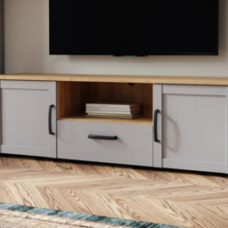 Florence Bohol 2 Door Single Drawer Grey Riviera Oak TV Unit - Size: 42 x 166 x 52cm - Brown - Wilko - thumbnail 7