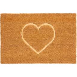 Eselle Astley Pressed Heart Embossed Natural Coir Door Mat 40 x 60cm - Size: 40 x 60 x 1.5cm - Brown - Wilko