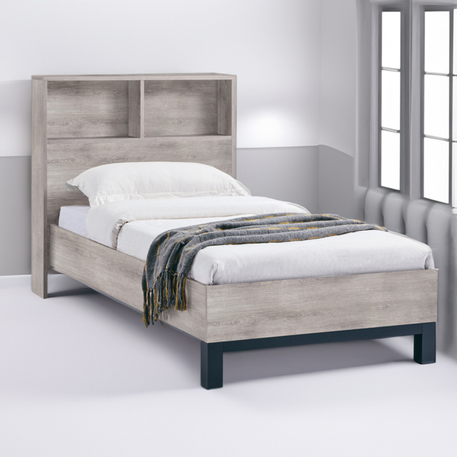 Julian Bowen Bali Single Grey Oak Bed with Bookcase Headboard - Wood - Wilko - image 1