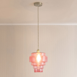 ValueLights Lane 5 Tier Pink Glass Shade Brushed Chrome Single LED Ceiling Pendant Light - Size: 135.5 x 23.5 x 23.5cm - Silver - Wilko - thumbnail 3