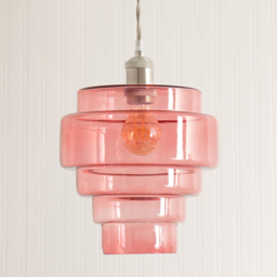 ValueLights Lane 5 Tier Pink Glass Shade Brushed Chrome Single LED Ceiling Pendant Light - Size: 135.5 x 23.5 x 23.5cm - Silver - Wilko - thumbnail 4