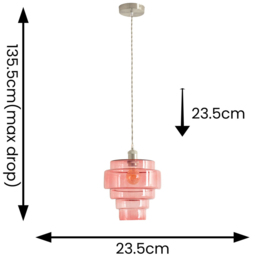 ValueLights Lane 5 Tier Pink Glass Shade Brushed Chrome Single LED Ceiling Pendant Light - Size: 135.5 x 23.5 x 23.5cm - Silver - Wilko - thumbnail 7