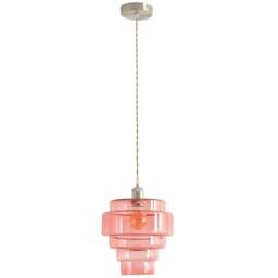 ValueLights Lane 5 Tier Pink Glass Shade Brushed Chrome Single LED Ceiling Pendant Light - Size: 135.5 x 23.5 x 23.5cm - Silver - Wilko
