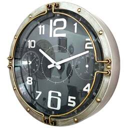 Acacia Home Silver Wall Clock with Inner Clocks 40cm - Size: 40 x 40 x 8cm - Wilko - thumbnail 1